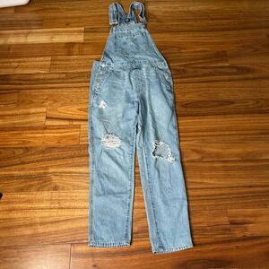 Gap Denim Womens Light Wash Distressed Bib Overalls XS Relaxed Straight Leg 1166